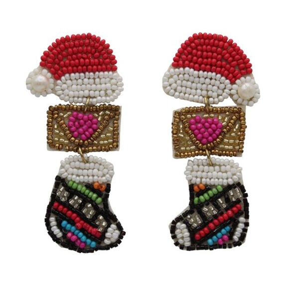 Kay Lee Christmas Stocking Seed Bead Earrings - Picture 2 of 2